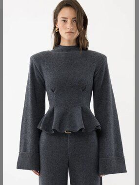 Arakii Grey Peplum Wool Sweater, NEW